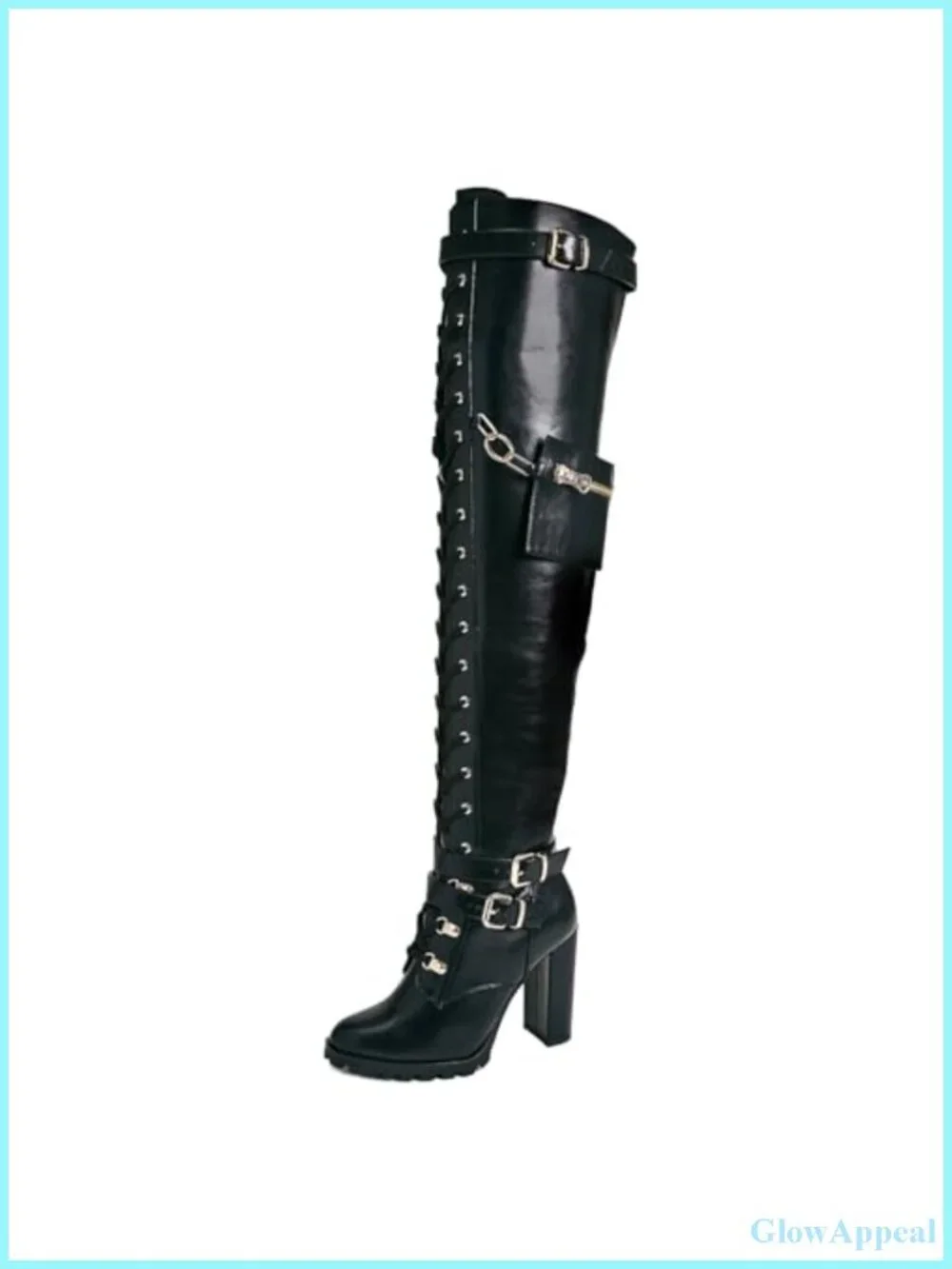 Thigh High Boots for Women Chunky Block Heel Lace Up Combat Riding Boots Wide